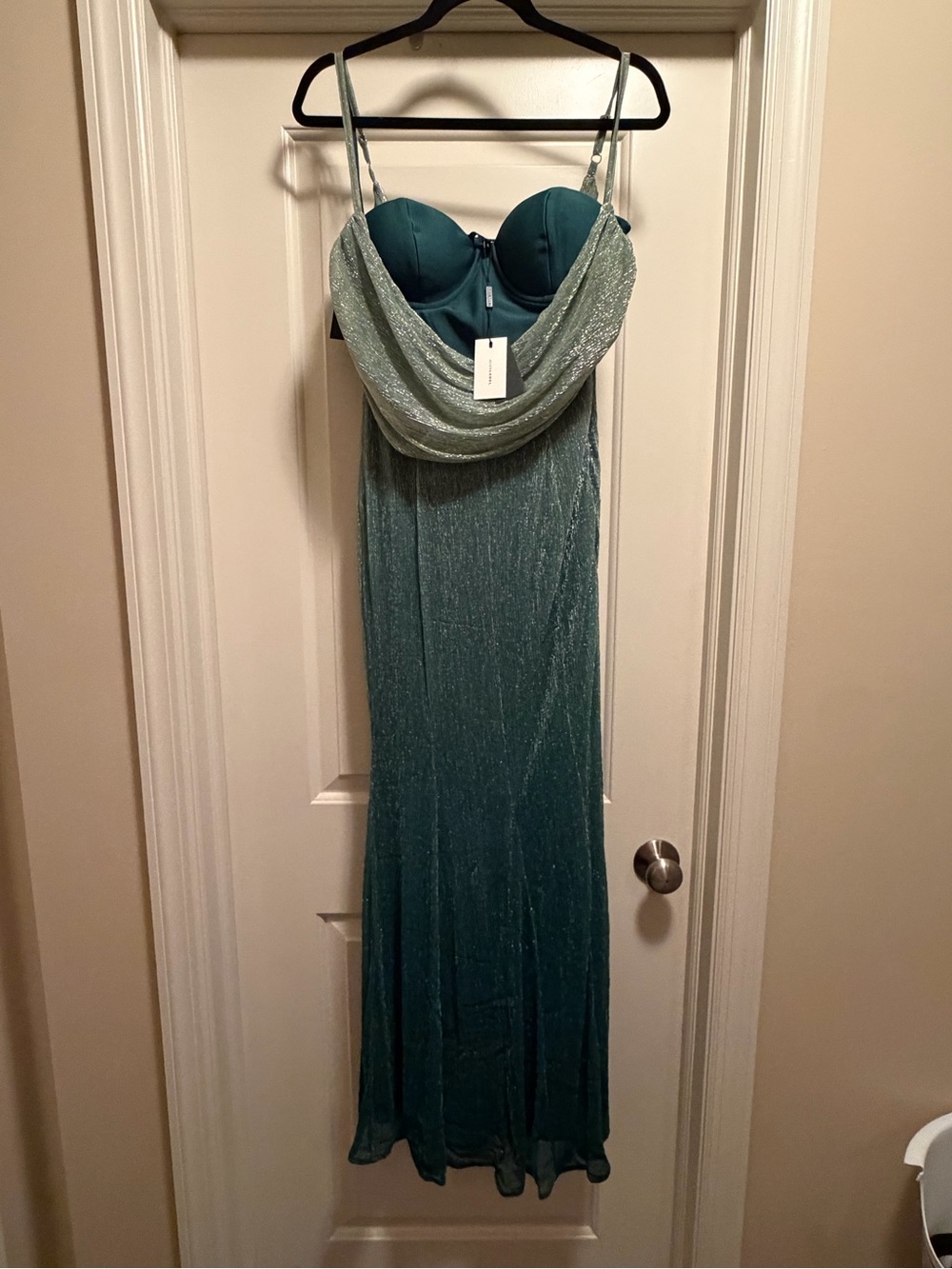 JLUXLABEL Teal Shimmery Cowl-Front Maxi Dress - Picture 2 of 2